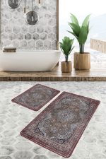 - PaspasTakimi-2li-Set979-Gorsel-5 - Realhomes  2'li Set Kahverengi Zeminde Kilim Motifli Uşak Desenli Etnik Motifler Avangarde  2'li Banyo & Mutfak Paspas Takımı Realhomes