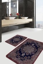 - PaspasTakimi-2li-Set980-Gorsel-1 - Realhomes  2'li Set Lacivert Kırmızı Zeminde Göbekli Halı Motifli Dokuma Desenli Etnik Motifler Avangarde  2'li Banyo & Mutfak Paspas Takımı Realhomes