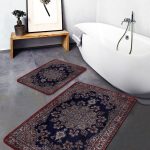 2'li Set Krem - Siyah Zeminde Geleneksel Motifli Dokuma Desenli Avangarde Etnik Motifler  2'li Banyo & Mutfak Paspas Takımı Realhomes