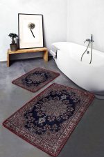 - PaspasTakimi-2li-Set980-Gorsel - Realhomes  2'li Set Lacivert Kırmızı Zeminde Göbekli Halı Motifli Dokuma Desenli Etnik Motifler Avangarde  2'li Banyo & Mutfak Paspas Takımı Realhomes