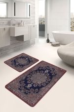 - PaspasTakimi-2li-Set980-Gorsel-4 - Realhomes  2'li Set Lacivert Kırmızı Zeminde Göbekli Halı Motifli Dokuma Desenli Etnik Motifler Avangarde  2'li Banyo & Mutfak Paspas Takımı Realhomes