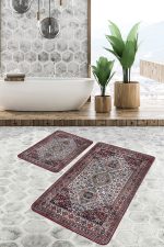 - PaspasTakimi-2li-Set981-Gorsel - Realhomes  2'li Set Geleneksel Zeminde Otantik Motifli Yöresel Desenli Vintage Eskitme Motifli  2'li Banyo & Mutfak Paspas Takımı Realhomes