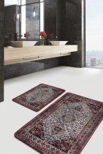 - PaspasTakimi-2li-Set981-Gorsel-2 - Realhomes  2'li Set Geleneksel Zeminde Otantik Motifli Yöresel Desenli Vintage Eskitme Motifli  2'li Banyo & Mutfak Paspas Takımı Realhomes