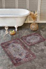 - Realhomes - Realhomes  2'li Set Geleneksel Zeminde Otantik Motifli Yöresel Desenli Vintage Eskitme Motifli  2'li Banyo & Mutfak Paspas Takımı Realhomes