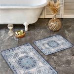 2'li Set Turkuaz Zeminde Dairesel Motifli Geometrik Desenli Geometrik Sade & Şık  2'li Banyo & Mutfak Paspas Takımı Realhomes