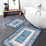 2'li Set Gri Zeminde Yağlı Boya Motifli Modern Sanat Desenli Sade & Şık Modern  2'li Banyo & Mutfak Paspas Takımı Realhomes