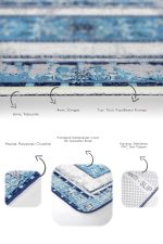 - PaspasTakimi-2li-Set983-Gorsel-3 - Realhomes 2'li Set Mavi Zeminde Eskitme Motifli Kilim Desenli Eskitme Motifli Vintage 2'li Banyo & Mutfak Paspas Takımı Realhomes