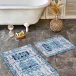 2'li Set Lacivert Zeminde Osmanlı Motifli Altın Detay Desenli Avangarde Eskitme Motifli  2'li Banyo & Mutfak Paspas Takımı Realhomes