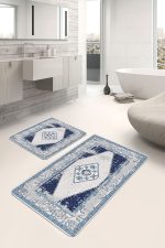 - PaspasTakimi-2li-Set986-Gorsel-1 - Realhomes 2'li Set Lacivert Zeminde Eskitme Motifli Retro Desenli Vintage Eskitme Motifli 2'li Banyo & Mutfak Paspas Takımı Realhomes