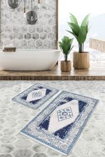 - PaspasTakimi-2li-Set986-Gorsel-2 - Realhomes 2'li Set Lacivert Zeminde Eskitme Motifli Retro Desenli Vintage Eskitme Motifli 2'li Banyo & Mutfak Paspas Takımı Realhomes