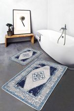 - PaspasTakimi-2li-Set986-Gorsel-4 - Realhomes 2'li Set Lacivert Zeminde Eskitme Motifli Retro Desenli Vintage Eskitme Motifli 2'li Banyo & Mutfak Paspas Takımı Realhomes