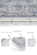 - PaspasTakimi-2li-Set988-Gorsel-3 - Realhomes 2'li Set Mavi - Beyaz Zeminde Kilim Motifli Yöresel Desenli Vintage Eskitme Motifli 2'li Banyo & Mutfak Paspas Takımı Realhomes