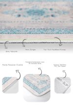 - PaspasTakimi-2li-Set989-Gorsel-3 - Realhomes 2'li Set Gri - Mavi Zeminde Retro Motifli Kilim Desenli Avangarde Etnik Motifler 2'li Banyo & Mutfak Paspas Takımı Realhomes