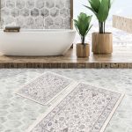 2'li Set Kanvas Zeminde Geometrik Motifli Modern Sanat Desenli Sade & Şık Modern  2'li Banyo & Mutfak Paspas Takımı Realhomes