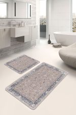 - PaspasTakimi-2li-Set994-Gorsel - Realhomes 2'li Set Kahverengi Zeminde Uşak Motifli Vİntage Desenli Etnik Motifler Eskitme Motifli 2'li Banyo & Mutfak Paspas Takımı Realhomes