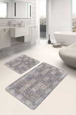 - PaspasTakimi-2li-Set995-Gorsel-5 - Realhomes 2'li Set Kahverengi Zeminde Pers Motifli Geleneksel Desenli Vintage Eskitme Motifli 2'li Banyo & Mutfak Paspas Takımı Realhomes