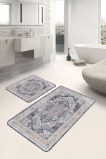2'li Set Antika Zeminde Osmanlı Motifli Dokuma Desenli Etnik Motifler Eskitme Motifli  2'li Banyo & Mutfak Paspas Takımı Realhomes