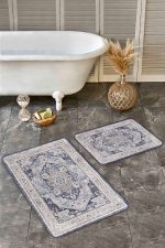 2'li Set Antika Zeminde Osmanlı Motifli Dokuma Desenli Etnik Motifler Eskitme Motifli  2'li Banyo & Mutfak Paspas Takımı Realhomes