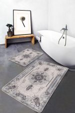 - PaspasTakimi-2li-Set998-Gorsel - Realhomes 2'li Set Krem Zeminde Kilim Motifli Vintage Desenli Etnik Motifler Eskitme Motifli 2'li Banyo & Mutfak Paspas Takımı Realhomes