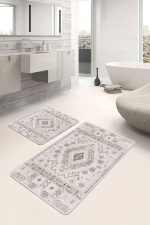 - PaspasTakimi-2li-Set999-Gorsel-1 - Realhomes  2'li Set Krem Zeminde Retro Motifli Dokuma Desenli Avangarde Eskitme Motifli  2'li Banyo & Mutfak Paspas Takımı Realhomes