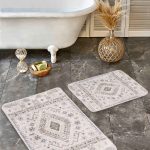 2'li Set Kahverengi Zeminde Patchwork Motifli Kırkyama Desenli Vintage Klasik  2'li Banyo & Mutfak Paspas Takımı Realhomes