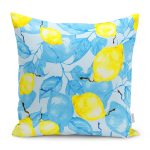 - Petek-12413-Gorsel - Realhomes Realhomes Mavi Suluboyalı Sarı Limonlar Özel Tasarım Dijital Baskılı Yastık Kırlent Kılıfı Realhomes
