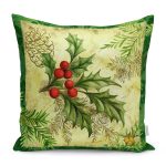 Realhomes Eskitme Yeşil Krem Renkli Yapraklar Borderli Dijital Baskılı Yastık Kırlent Kılıfı Realhomes