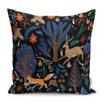 - Petek-12415-Gorsel - Realhomes Realhomes Siyah Zeminli Renkli Ağaçlar Sevimli Hayvan Tasarımlı Dijital Baskılı Yastık Kırlent Kılıfı Realhomes