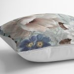 Realhomes Pastel Renkli Beyaz Mavi Gül Motifleri Guaj Boya Özel Tasarımlı Yastık Kırlent Kılıfı Realhomes