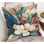 Realhomes Renkli Gül Çiçek Motifli Yaprak Tasarımlı Dijital Baskılı Yastık Kırlent Kılıfı Realhomes