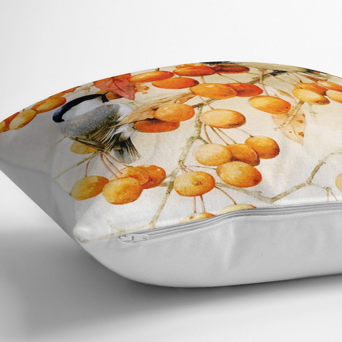 Realhomes Meyve Dalları Saka Kuşları Tasarımlı Dijital Baskılı Modern Yastık Kırlent Kılıfı Realhomes