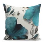 - Petek-12453-Gorsel - Realhomes Realhomes Krem Turkuaz Renkli Suluboya Motifli Dijital Baskılı Dekoratif Yastık Kırlent Kılıfı Realhomes