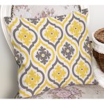 Realhomes Sarı Gri Ogea Çiçek Tasarımlı Dijital Baskılı Yastık Kırlent Kılıfı Realhomes