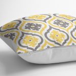 Realhomes Sarı Gri Ogea Çiçek Tasarımlı Dijital Baskılı Yastık Kırlent Kılıfı Realhomes
