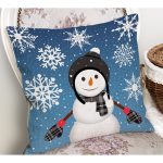- Petek-K12396-Gorsel-1 - Realhomes Realhomes Mavi Zeminli Kar Taneleri Motifli Kardan Adam Tasarımlı Yastık Kırlent Kılıfı Realhomes
