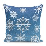 - Petek-K12397-Gorsel - Realhomes Realhomes Mavi Zeminli Kar Taneleri Özel Tasarım Dijital Baskılı Yastık Kırlent Kılıfı Realhomes