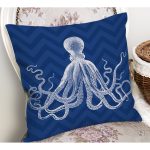 - Petek-K12403-Gorsel-1 - Realhomes Realhomes Lacivert Zigzag Zeminli Beyaz Ahtapot Çizimli Modern Yastık Kırlent Kılıfı Realhomes