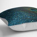 Realhomes Mavi Zeminli Tavuskuşu Motifli Özel Tasarım Yastık Kırlent Kılıfı Realhomes