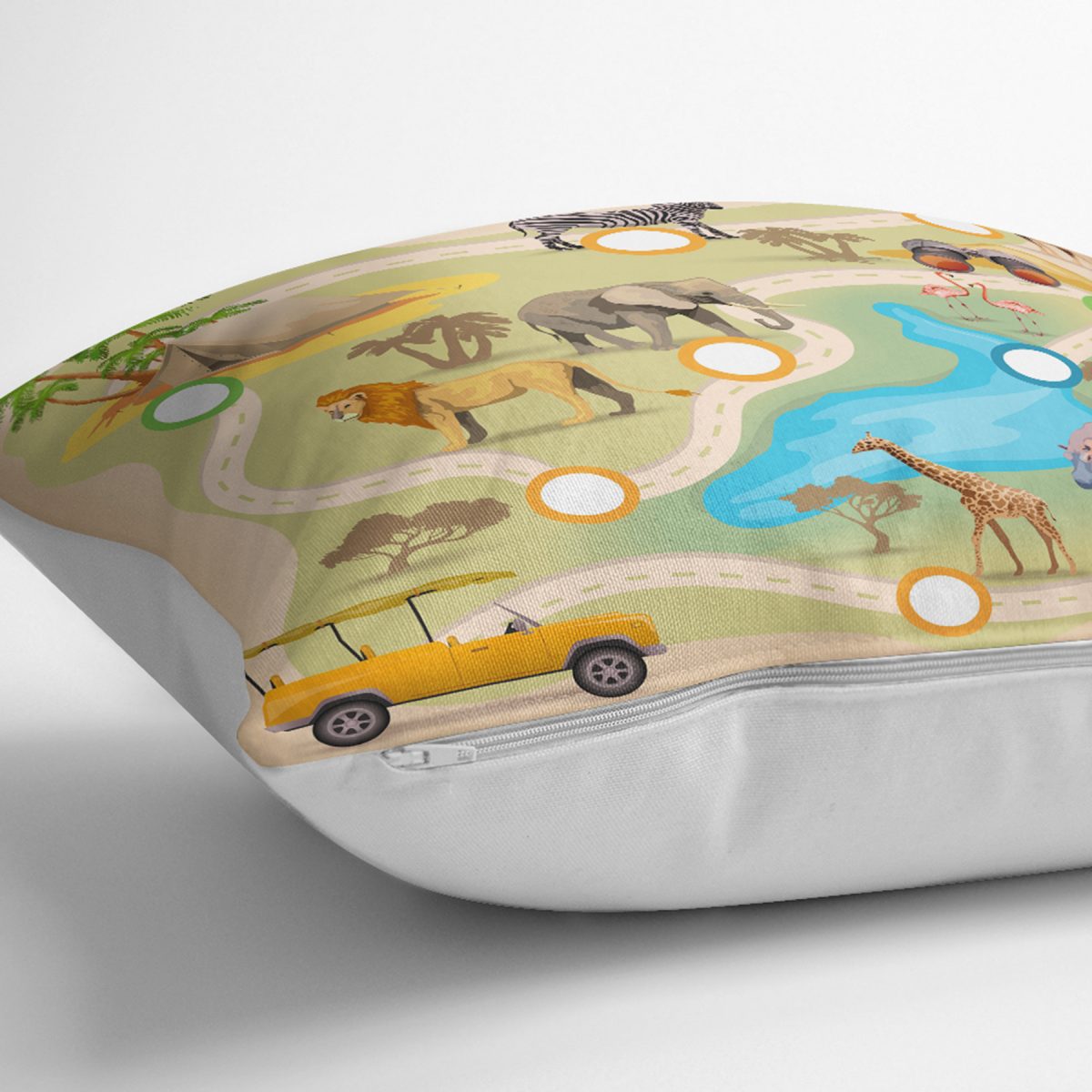 Realhomes Safari Haritası Hayvanlar Tasarımlı Çocuk & Genç Odası Modern Yastık Kırlent Kılıfı Realhomes