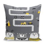 - Petek-Kc10544-Gorsel - Realhomes Realhomes Sevimli Ayılar Siyah Beyaz Eğitici Yol Tasarımlı Çocuk & Genç Odası Modern Yastık Kırlent Kılıfı Realhomes