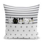 - Petek-Kc10547-Gorsel - Realhomes Realhomes Gri Çizgili Yıldızlı Sevimli Kediler Çocuk & Genç Odası Modern Yastık Kırlent Kılıfı Realhomes