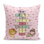 - Petek-Kc10551-Gorsel - Realhomes Realhomes Pembe Temalı Sevimli Seksek Tasarımlı Çocuk & Genç Odası Modern Yastık Kırlent Kılıfı Realhomes