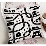 - Petek-Kc10561-Gorsel-1 - Realhomes Realhomes Siyah Beyaz Araba Oyun Yolu Tasarımlı Çocuk & Genç Odası Modern Yastık Kırlent Kılıfı Realhomes