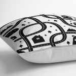 - Petek-Kc10561-Gorsel-2 - Realhomes Realhomes Siyah Beyaz Araba Oyun Yolu Tasarımlı Çocuk & Genç Odası Modern Yastık Kırlent Kılıfı Realhomes