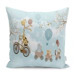- Petek-Kc10573-Gorsel - Realhomes Realhomes Mavi Zeminli Sevimli Hayvanlar Desenli Çocuk & Genç Odası Modern Yastık Kırlent Kılıfı Realhomes
