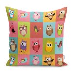 - Petek-Kc10574-Gorsel - Realhomes Realhomes Renkli Kareli Puantiye Sevimli Baykuşlar Çocuk & Genç Odası Modern Yastık Kırlent Kılıfı Realhomes