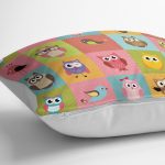 - Petek-Kc10574-Gorsel-2 - Realhomes Realhomes Renkli Kareli Puantiye Sevimli Baykuşlar Çocuk & Genç Odası Modern Yastık Kırlent Kılıfı Realhomes