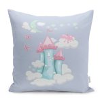 Realhomes Mavi Bulutların Üzerinde Prenses Şatosu Çocuk & Genç Odası Modern Yastık Kırlent Kılıfı Realhomes