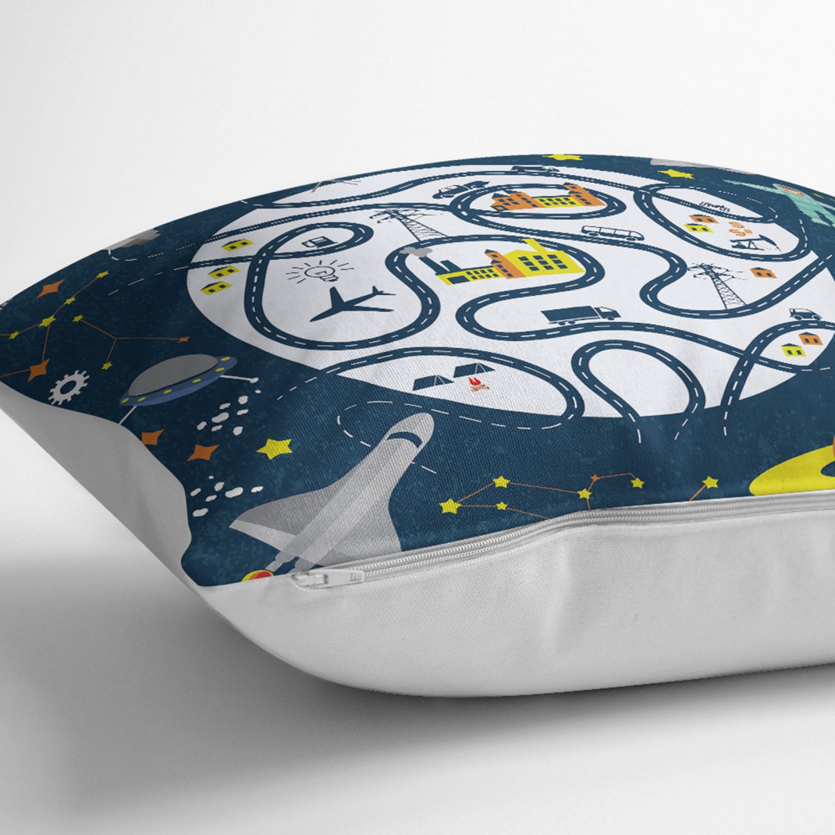 Realhomes Uzay Temalı Eğitici Yol Tasarımlı Çocuk & Genç Odası Modern Yastık Kırlent Kılıfı Realhomes