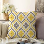 - Rasel-K12393-Gorsel - Realhomes  Realhomes Sarı Gri Ogea Çiçek Tasarımlı Dijital Baskılı Yastık Kırlent Kılıfı Realhomes